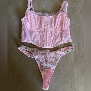 Victorias Secret DREAM ANGELS Unlined Bustier Corset Bra  BlingThong Set Pink LG